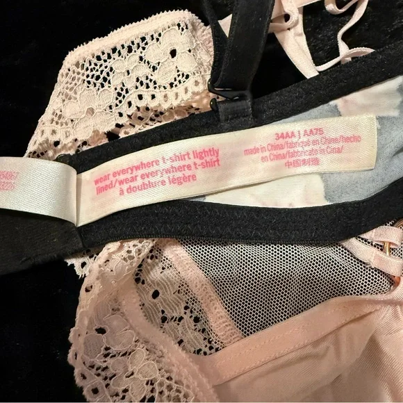 PINK Victoria's Secret Black and Pink Floral Bra and panty - Picture 2 of 2
